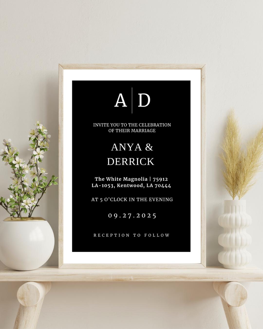 Minimalist Black & White Wedding Invitation | Modern Canva Template