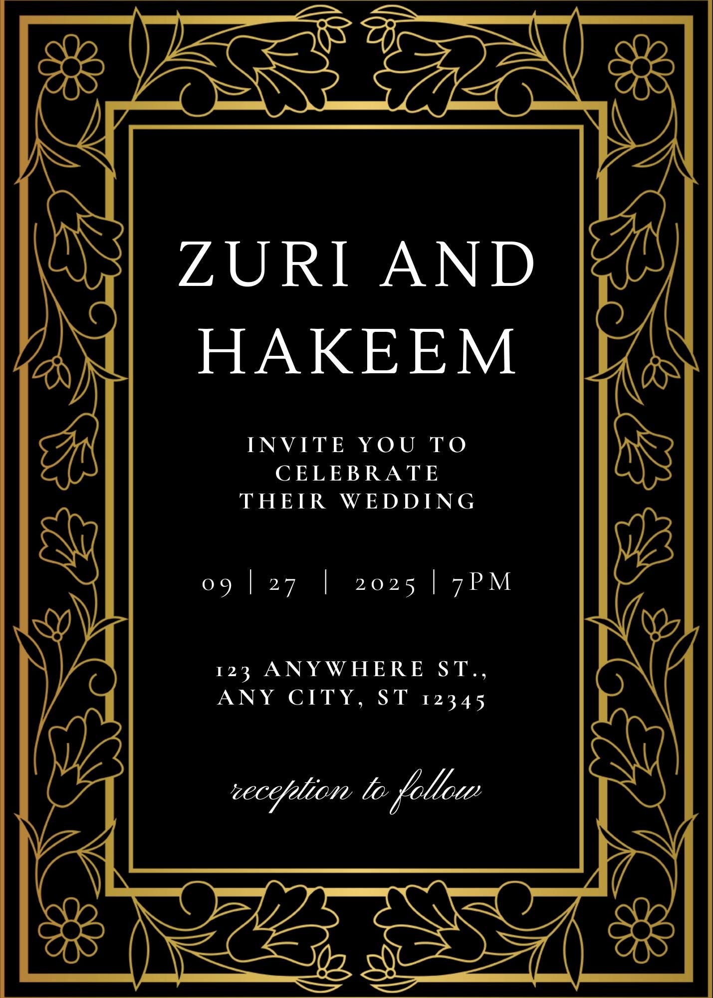 Black & Gold Wedding Invitation and RSVP Cards Template | Luxe Formal Canva Invite