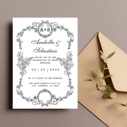 Custom Elegant Wedding Invitation – Personalized Design | Vintage Floral Frame | Print-Ready File + Optional Canva Link