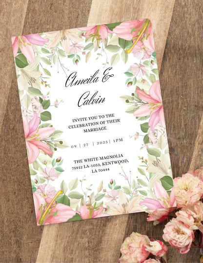 Garden Wedding Invitation Template | Blush & Greenery Canva Invite