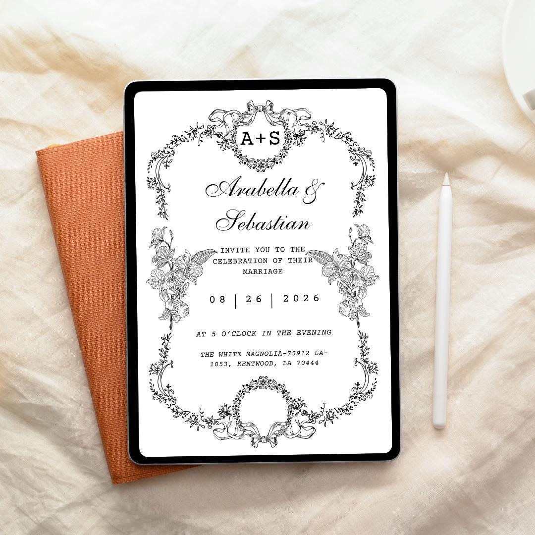 Custom Elegant Wedding Invitation – Personalized Design | Vintage Floral Frame | Print-Ready File + Optional Canva Link