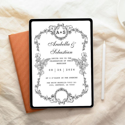 Custom Elegant Wedding Invitation – Personalized Design | Vintage Floral Frame | Print-Ready File + Optional Canva Link