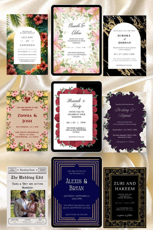 18 Editable Wedding Invitation Templates | Canva Wedding Invite Bundle | Printable DIY Wedding Suite | Modern, Floral, Vintage & Glam Themes