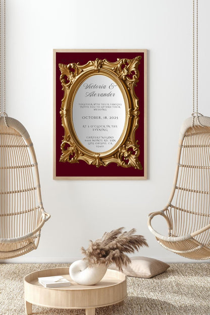 Ornate Gold Mirror Wedding Invitation Template | Editable Canva Design | Glamorous & Unique Printable Invite