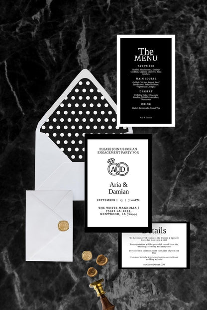 Classic Black & White Wedding Invitation Suite + Bridal Style Guide | Editable Canva Templates