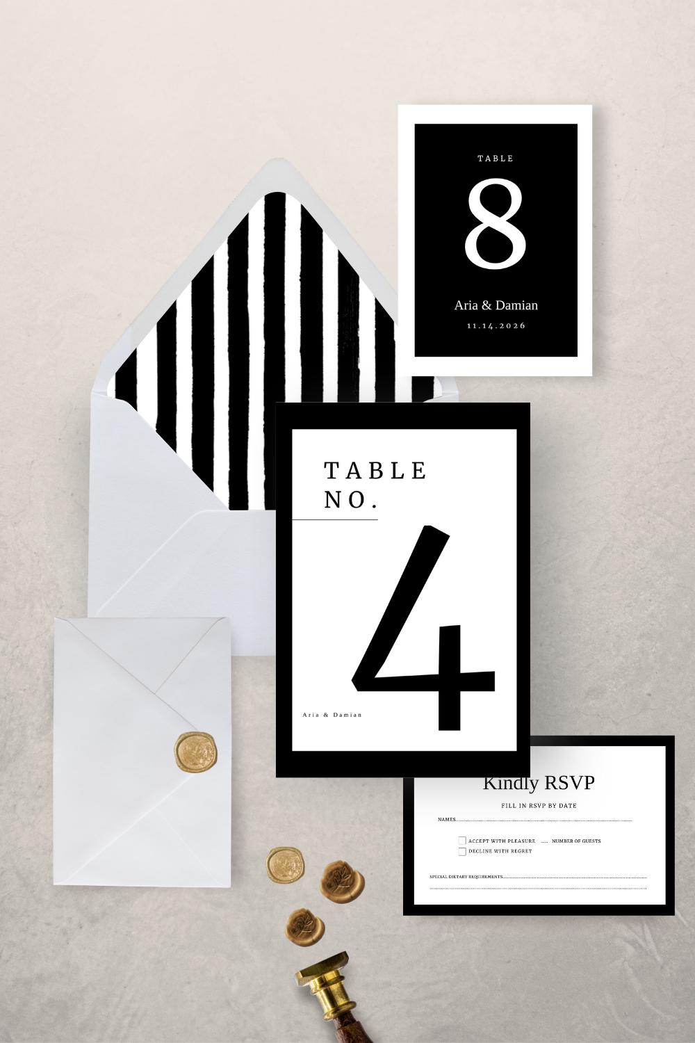 Classic Black & White Wedding Invitation Suite + Bridal Style Guide | Editable Canva Templates