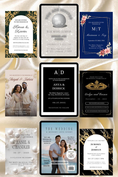 18 Editable Wedding Invitation Templates | Canva Wedding Invite Bundle | Printable DIY Wedding Suite | Modern, Floral, Vintage & Glam Themes