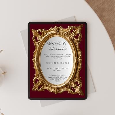 Ornate Gold Mirror Wedding Invitation Template | Editable Canva Design | Glamorous & Unique Printable Invite