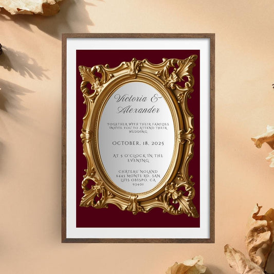 Ornate Gold Mirror Wedding Invitation Template | Editable Canva Design | Glamorous & Unique Printable Invite