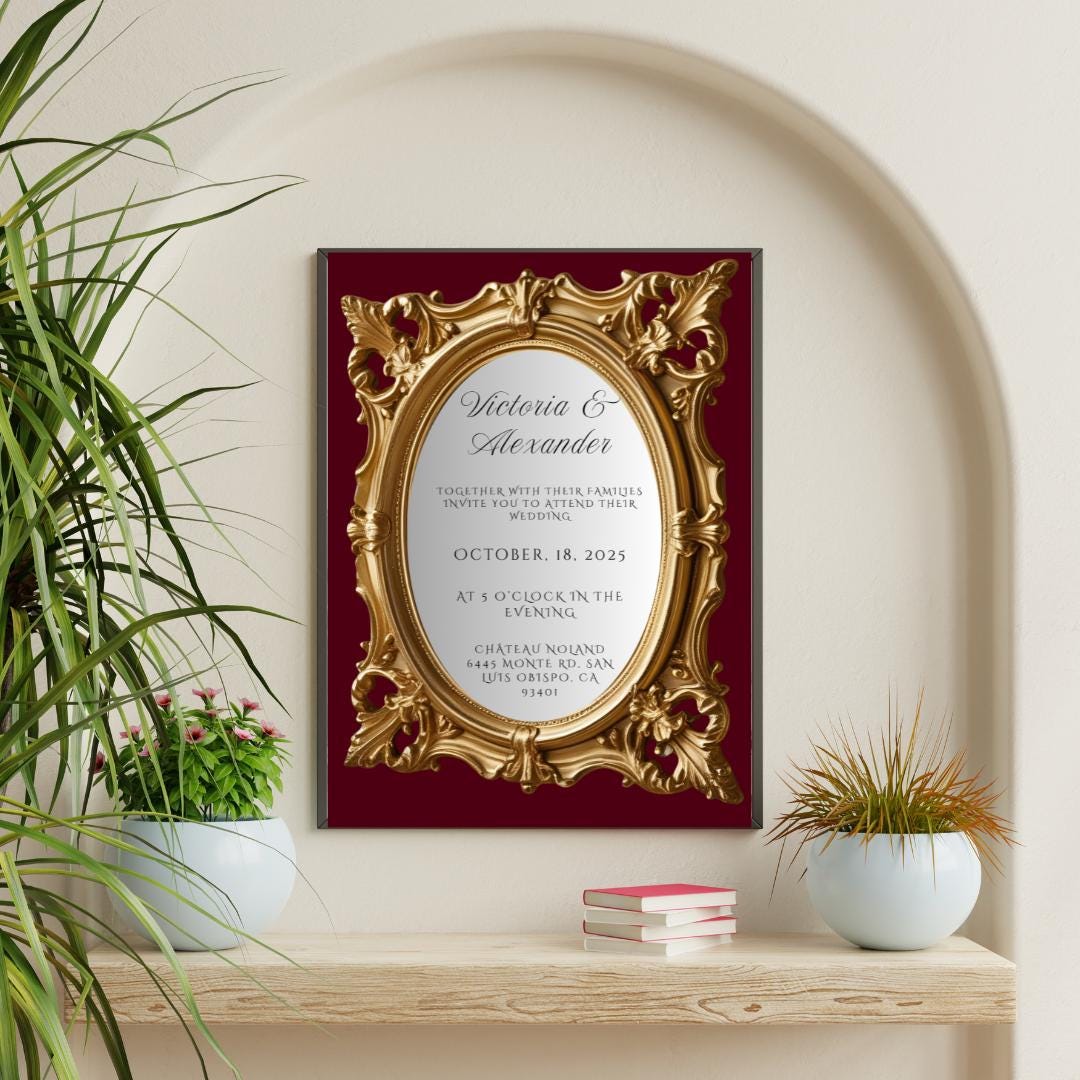 Ornate Gold Mirror Wedding Invitation Template | Editable Canva Design | Glamorous & Unique Printable Invite