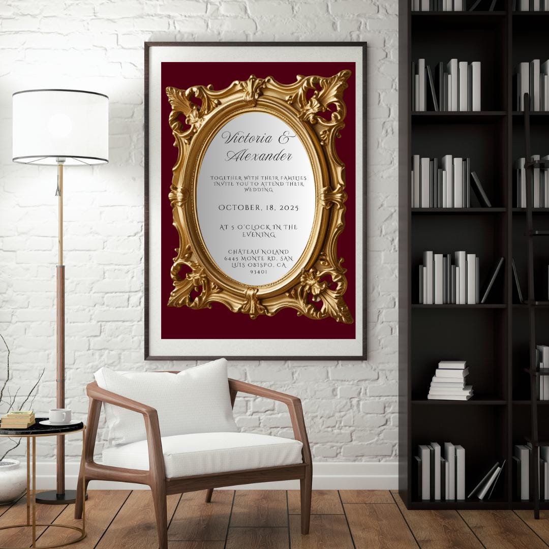 Ornate Gold Mirror Wedding Invitation Template | Editable Canva Design | Glamorous & Unique Printable Invite
